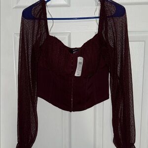 Windsor Burgundy Sheer Sleeve Blouse
